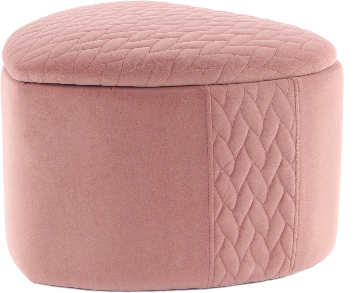 Padiro hartvormige opbergpoef 43 x 47 x 31 cm - roze - fluweel - met decoratieve siernaden