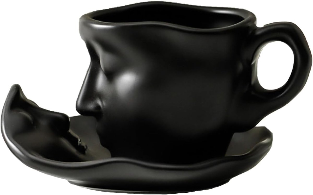 Koppels Koffiemokken Set voor Valentijnsdag - Keramische Espresso Mokken voor Thuis, Bar en Café (Zwart)