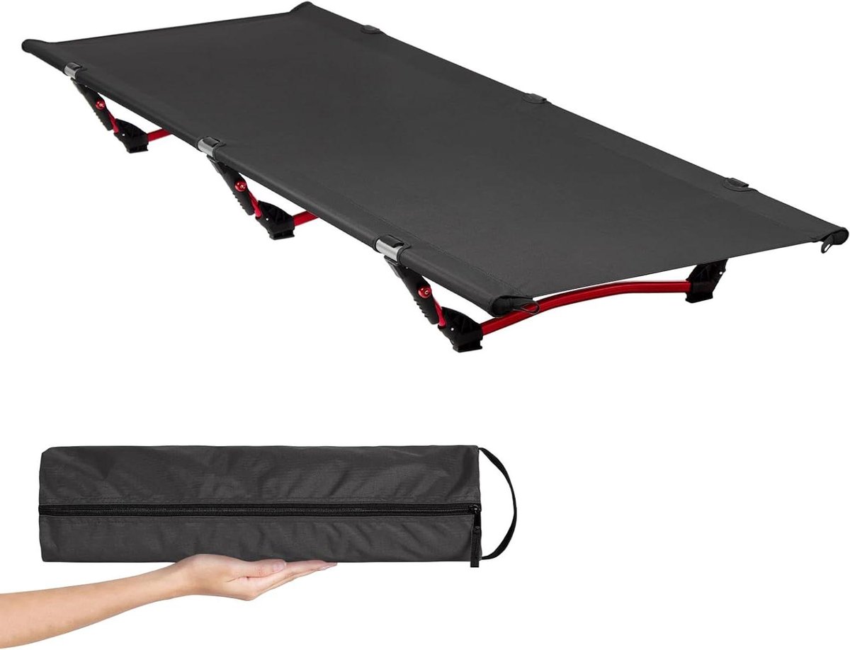 Veldbed Opvouwbaar - Campingbed Lichtgewicht - Outdoor Reizen - Verbeterde Steun - 190x65x19 cm - Zwart