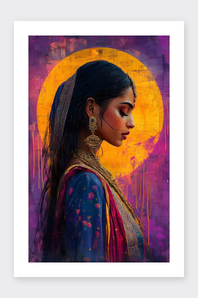 Indiase Poster - Dame - Vrouw - Culturele - Elegantie - Traditie - posters - formaat 30x40cm - Wanddecoratie - BXS4251MT - Met kader - passe-partouts stijl