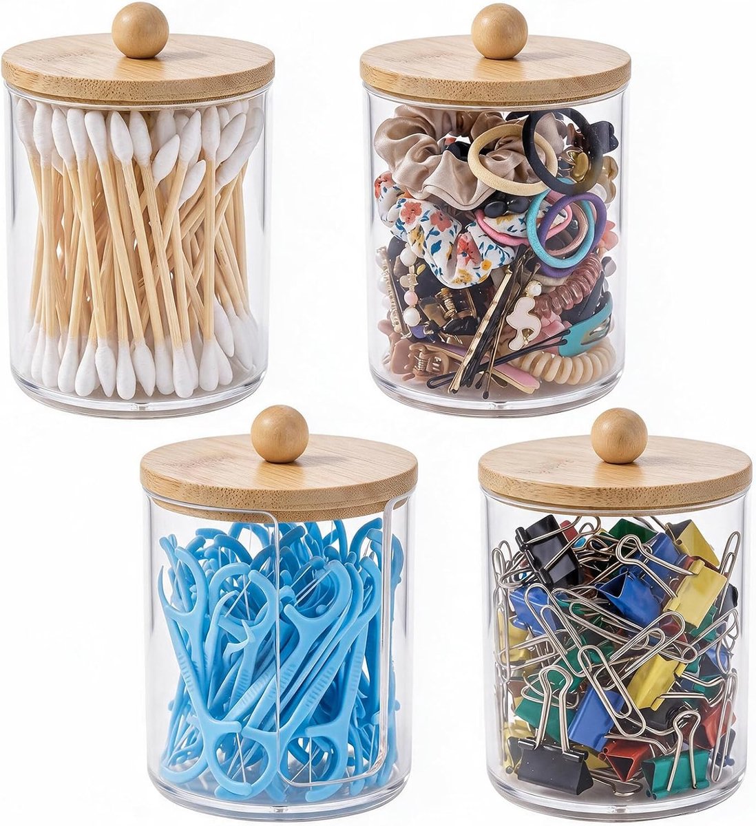 4 Stuk Opbergdoos Voor Wattenstaafjes, Transparante Acryl Wattenstaafjeshouder Opbergdoos/ Dispenserdoos Voor Wattenstaafjes, Gebruikt ter Opbergen Van Wattenbolletjes En Wattenstaafje (C)