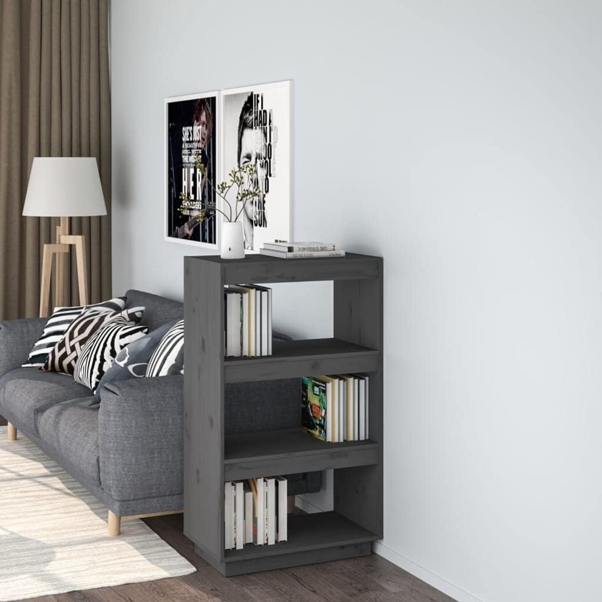 Boekenkast/ruimteverdeler, boekenkast opbergrek opbergrek bookcase geschikt voor werkkamer hal slaapkamer kantoor grijs 60x35x103 cm massief grenen