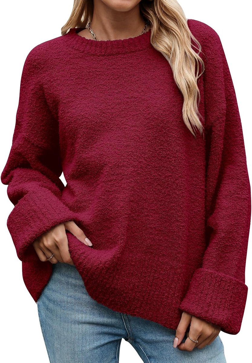 heekpek Damestrui voor de winter, ronde hals, warm, lange mouwen, zacht, casual, los, oversized gebreide trui, herfst