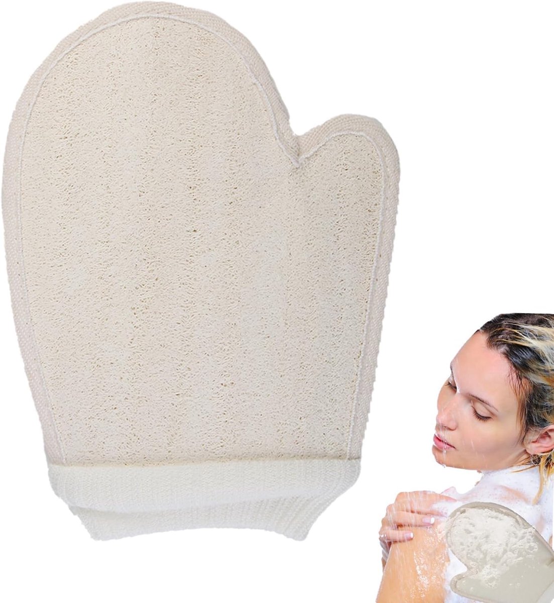 Dailygoods- Peelinghandschoen Natuurlijke Luffa - Massagehandschoen - Douche/Spons - Zachte Reiniging - Milieuvriendelijk - Praktische Ophanglus - Mas