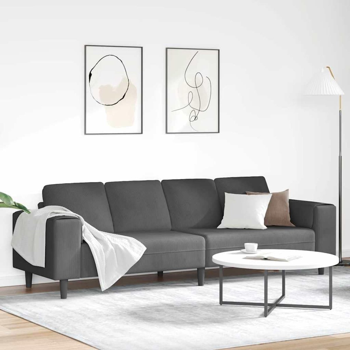 Bank met kussen, donkergrijs, corduroy, modern, voor woonkamer, comfortabel en elegant, met houten sokkel