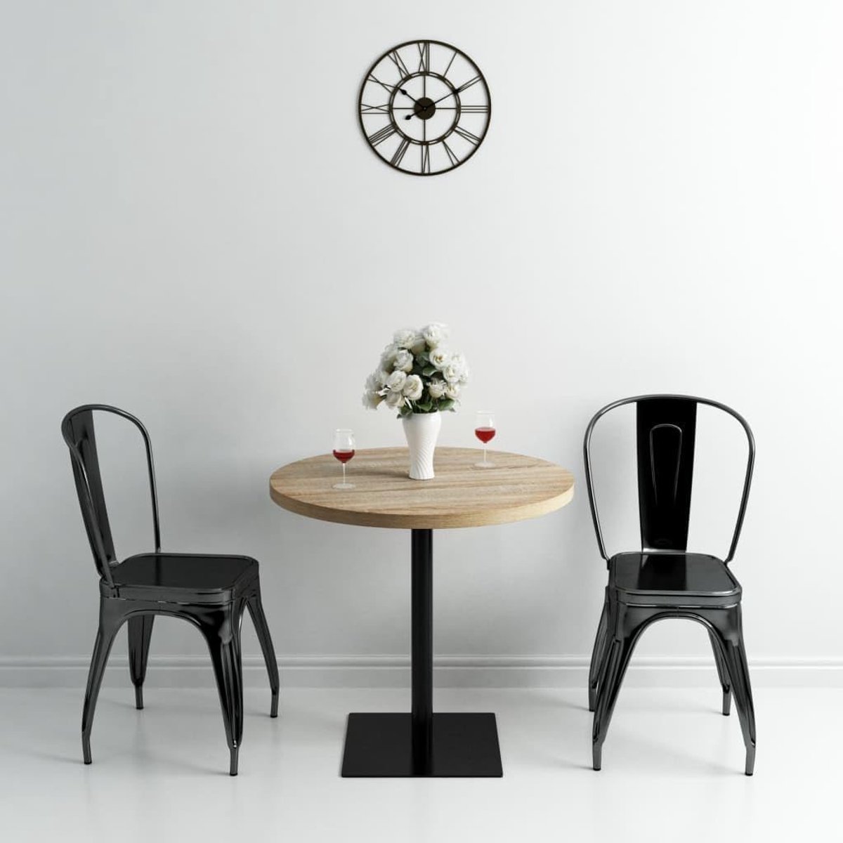 MDF en staal rond eettafel familie eettafel voor woonkamer 80 x 75 cm eiken look