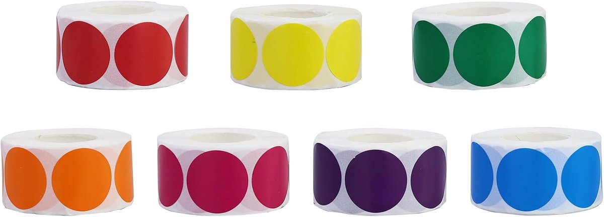 Dailygoods- Plakstippen - 7 Rollen - Zelfklevende Puntstickers - Kleurrijke Markeringspunten - Ronde Coderingsstickers - Goede Kleefkracht - Veelkleur