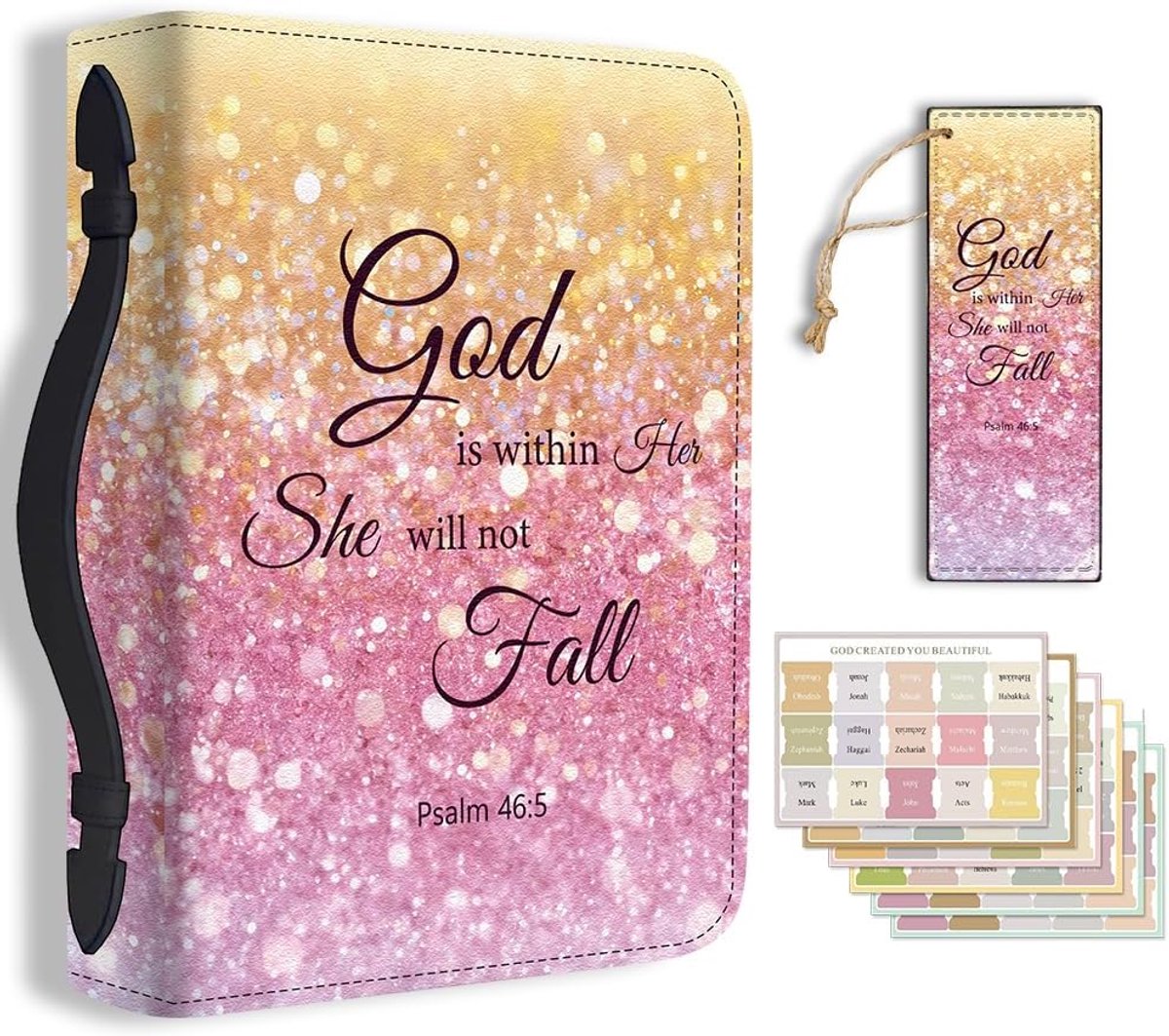 Dailygoods- Bijbelcover Groot Formaat - PU Lederen Hoes - Bladwijzer - Bijbelindexstickers - Strass-Design - Glittereffect - Bijbelhoes