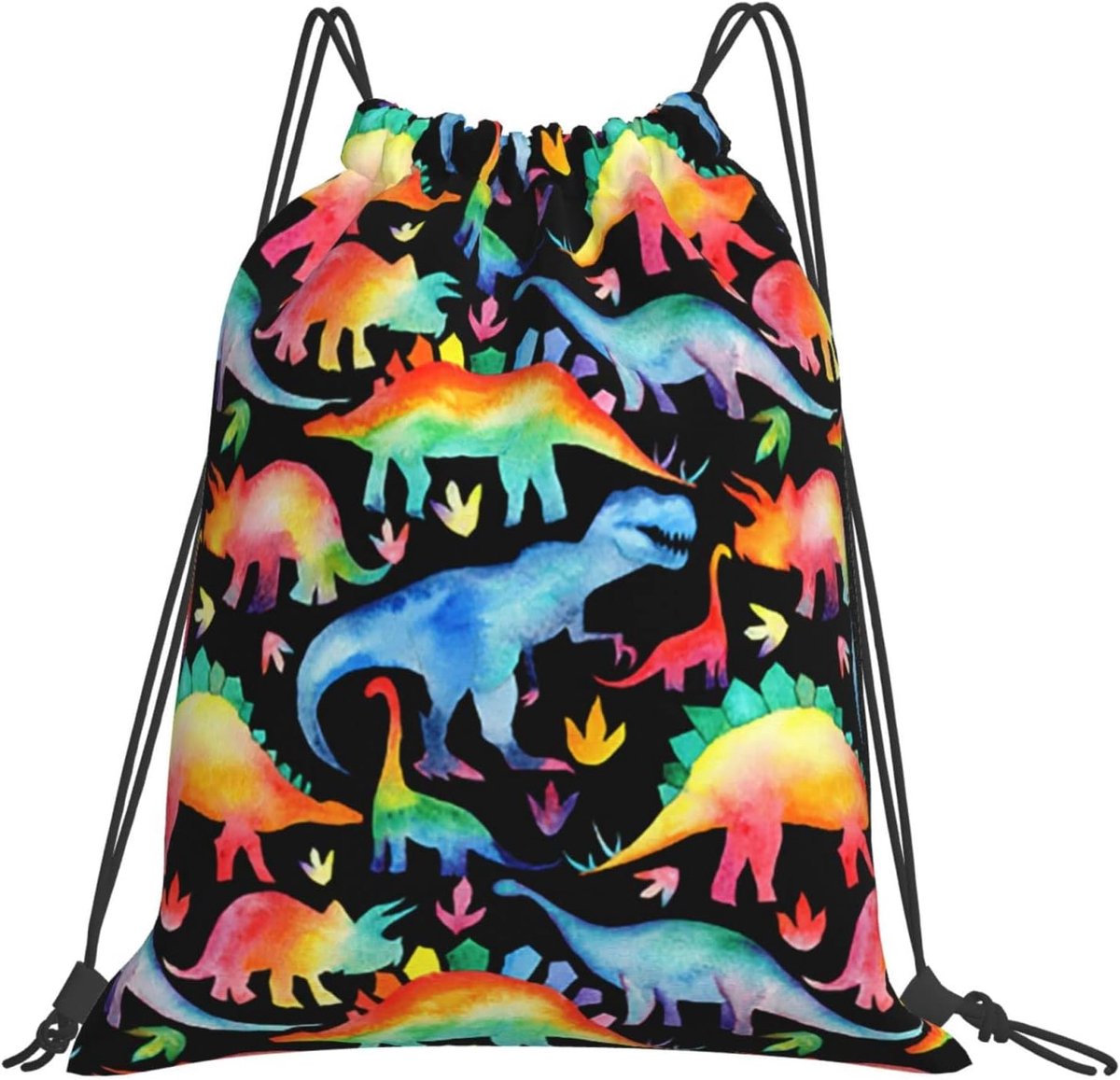 80s Trekkoord Rugzak Dinosaurus Trekkoord Zakken Sport Gym Tas Voor Vrouwen Mannen Rugzakken Zwemmen Tas Voor Strand, Zwart, Eén maat