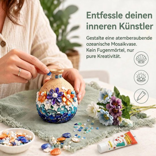 Mozaïek knutselset volwassenen glazen mozaïek vaas set met kunstbloemen — afbeelding 4