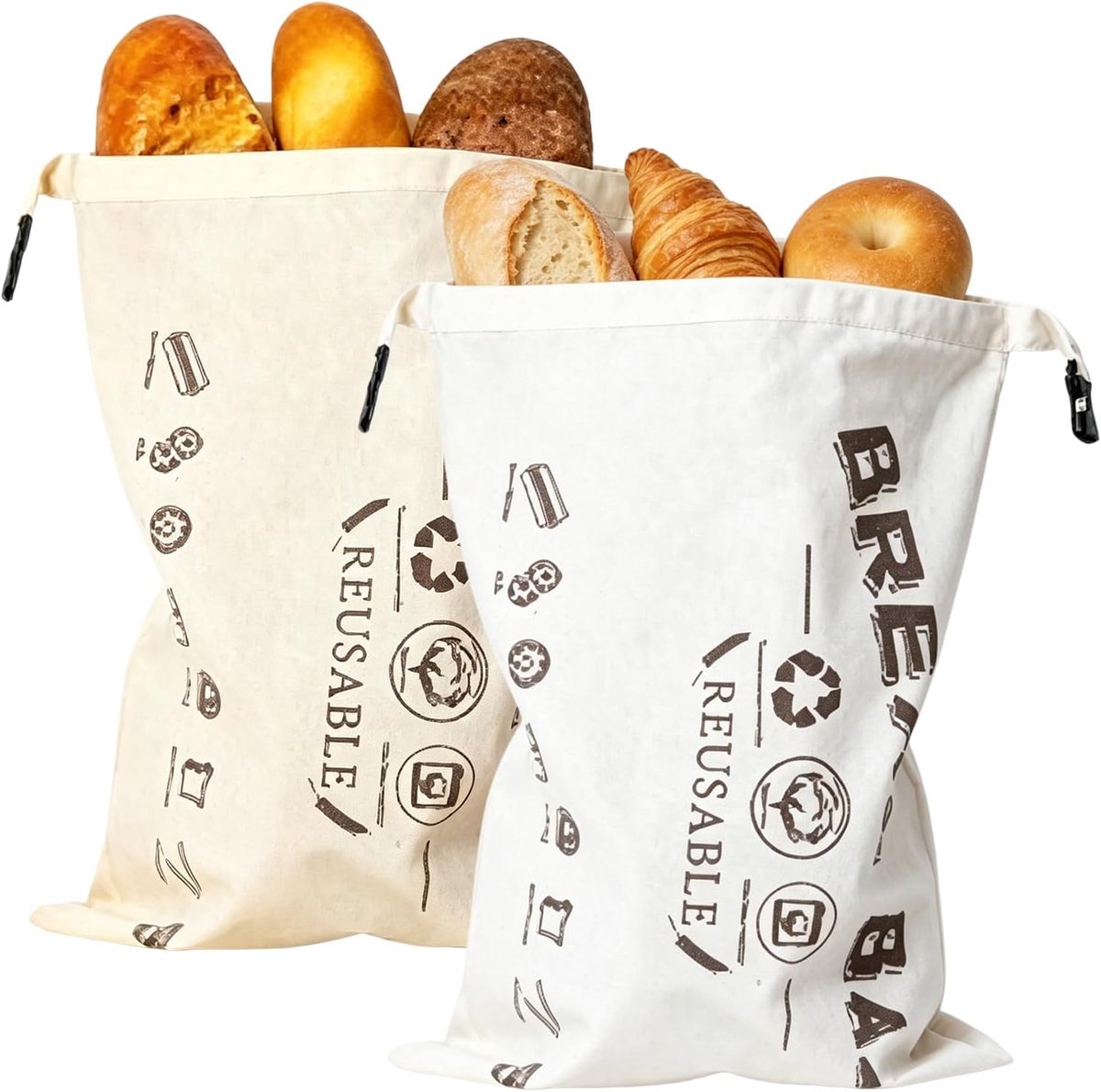 2 stuks bijenwas broodzakken, 43 × 32 cm, herbruikbare broodzak bijenwas van katoen, broodzak om vers te houden voor zuurdeegbrood, boerenbrood en ambachtelijk brood
