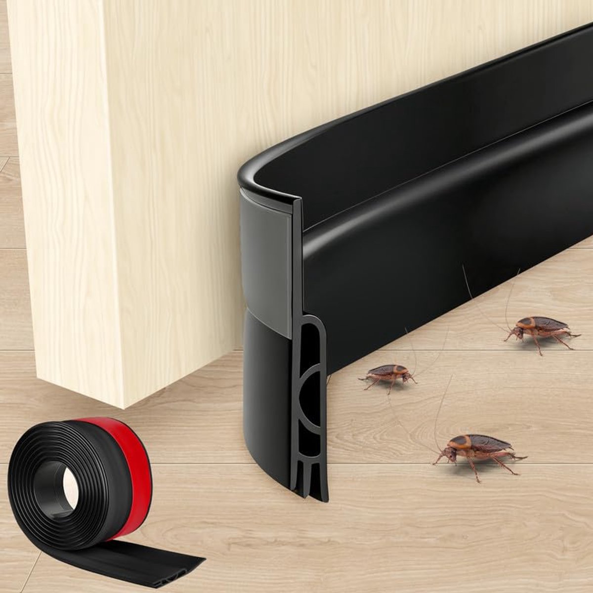 Famanu – 1 stuks deurafdichting, tochtstopper, zelfklevende deur onder tochtstopper, deurafdichting voor windscherm, geluidsisolatie, koudebescherming (1 m, zwart)
