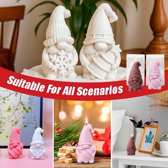 Mal Kerstmis kabouter, siliconen vormen gietvormen Kerstmis kabouter, Kerstmis kaarsvormen om te gieten, 3D kerstman siliconen vormen gietvormen voor kerstdecoratie — afbeelding 3