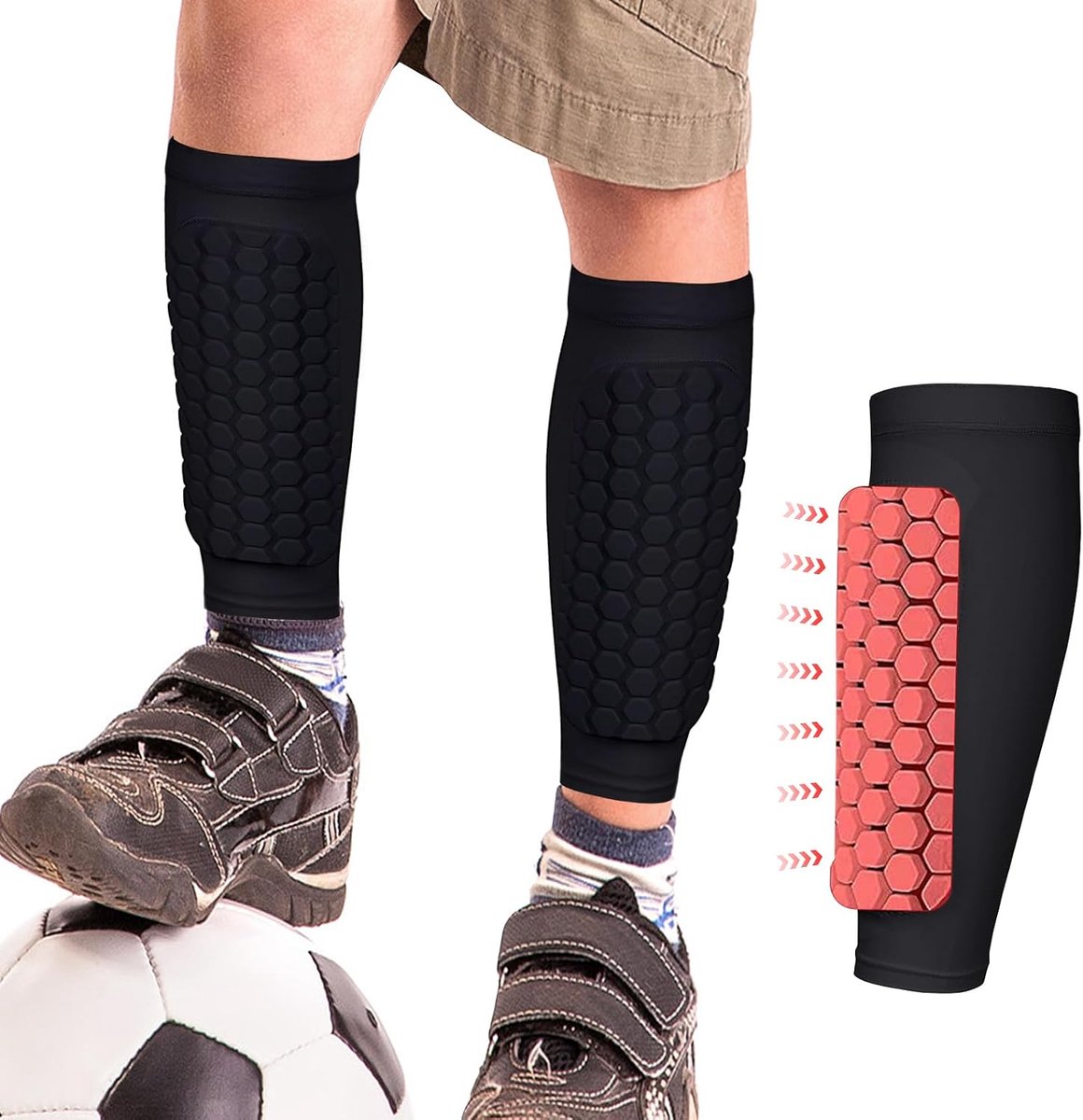 Scheenbeschermers, mouwen met schuimvulling, voetbal, shin pads, elastische Shin Guard sokken, antislip, scheenbeschermers voor kinderen en volwassenen