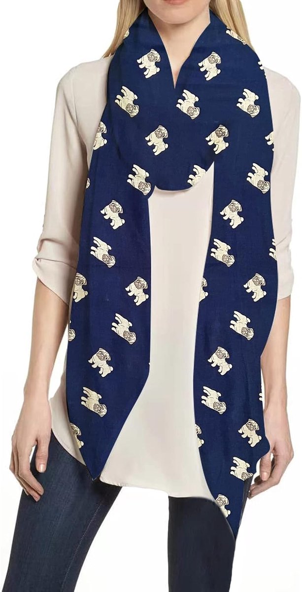 Print Dames Sjaal Wrap Lichtgewicht, Donkerblauw, Eén Maat