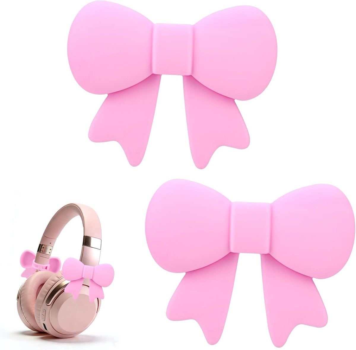 2 Stuks Roze Strik Versiering Hoofdtelefoon Accessoires, Verstelbare Siliconen Hoofdtelefoon Bevestigingsaccessoires 3D Schattige Oortelefoon Decoraties voor Vrouwen