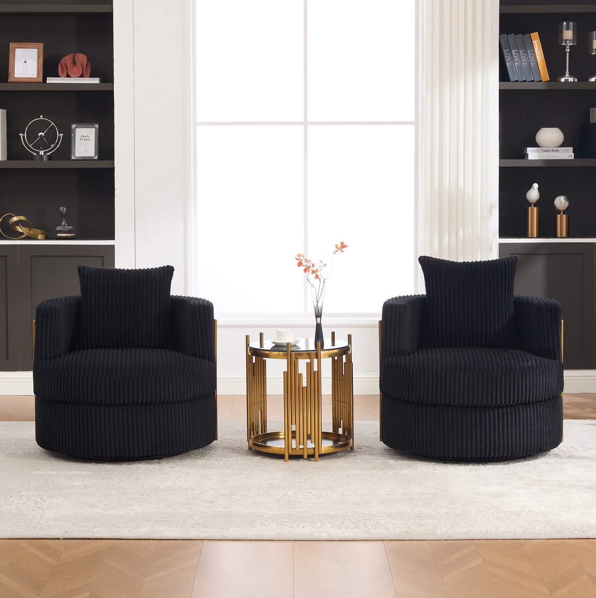 DESMIU Fauteuil - 360 Graden Draaibaar Met Verborgen Opbergruimte - Voor Woonkamer En Slaapkamer - Ribfluweel - 76x79x78 Cm - Zwart