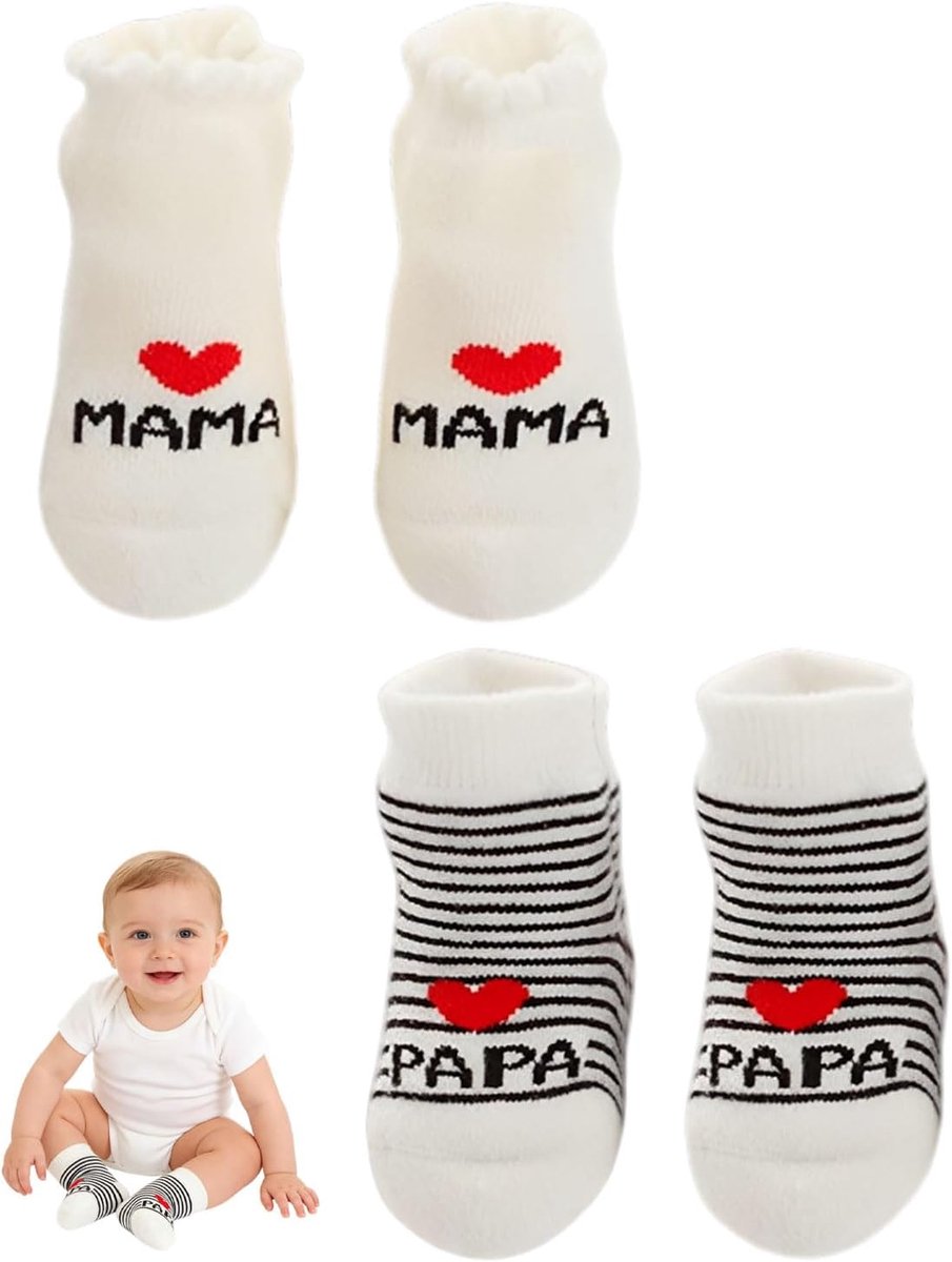 Sokken 0-3 maanden, antislip sokken voor kinderen van katoen met grappige spreuken Ik hou van jou, papa en moeder, sokken cadeau voor pasgeborenen meisjes pasgeborenen jongens
