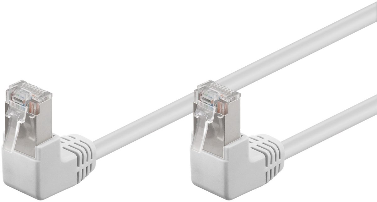 Goobay CAT 5e netwerkkabel 2x 90° haaks, F/UTP, wit, 5 m, met koper beklede aluminium geleider (CCA), 2x RJ45-stekker 90° (8P8C)