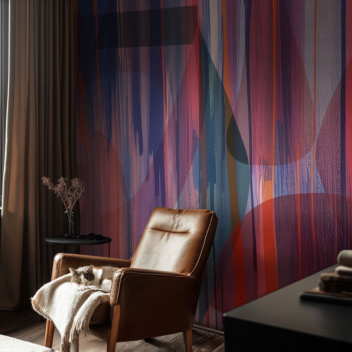 Coloray Vliesbehang - Rood Snellijm Behang - 104x70 cm - Regenboogstrepen Fotobehang Vlies - Woonkamer behang Abstractie - Muurschildering - Hal behang