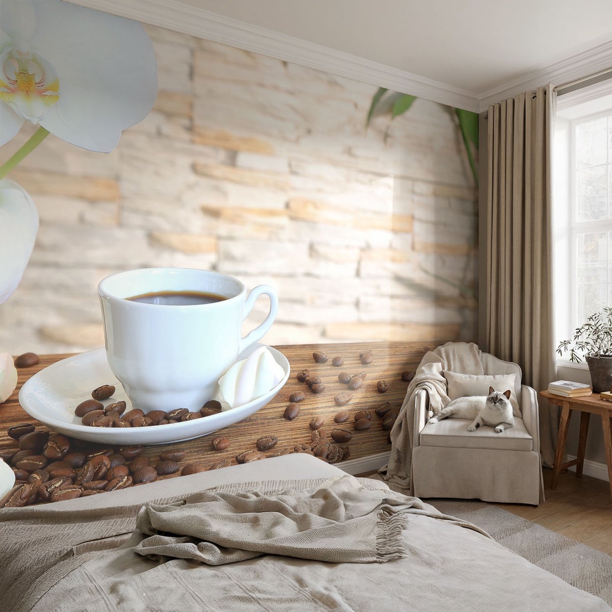 Coloray Vliesbehang - Wit Snellijm Behang - 104x70 cm - Bloemige Ontspanning Muurschildering - Gang behang Voedsel - Fotobehang Vlies - Slaapkamer behang