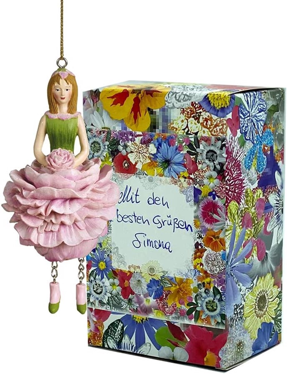 pioenroos roze om op te hangen elfendecoratiefiguur Flower Fairy figuur bloemenfiguur sculptuur bloemenkinderen in geschenkdoos