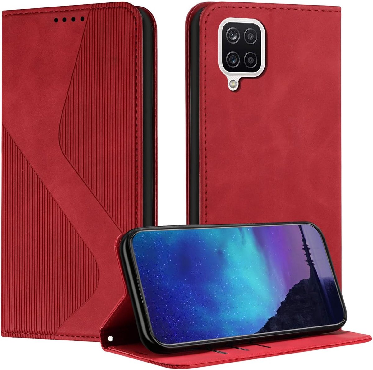case voor Samsung Galaxy A22 4G/M32 4G met verstelbare staande functie Magnetische Lock Flip Lederen Drop Protection Fashion telefoonhoesje - Rood