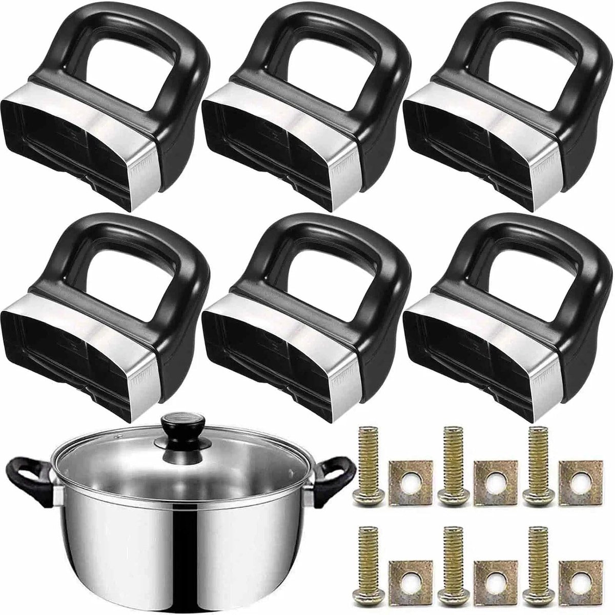 pothandgrepen, 6 stuks drukpannen handgrepen oor vervanging metalen bakeliet pot korte zijhandgreep met schroeven voor thuis keuken steelpan kookgerei fornuis stoomboot saus pot