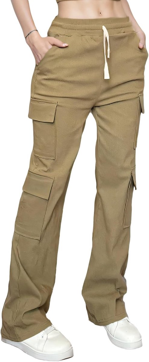 Womens Stretch Cargo Broek met Zakken Utility Elastische Hoge Taille Trekkoord Combat Werkbroek Tiener Meisjes Y2K Streetwear