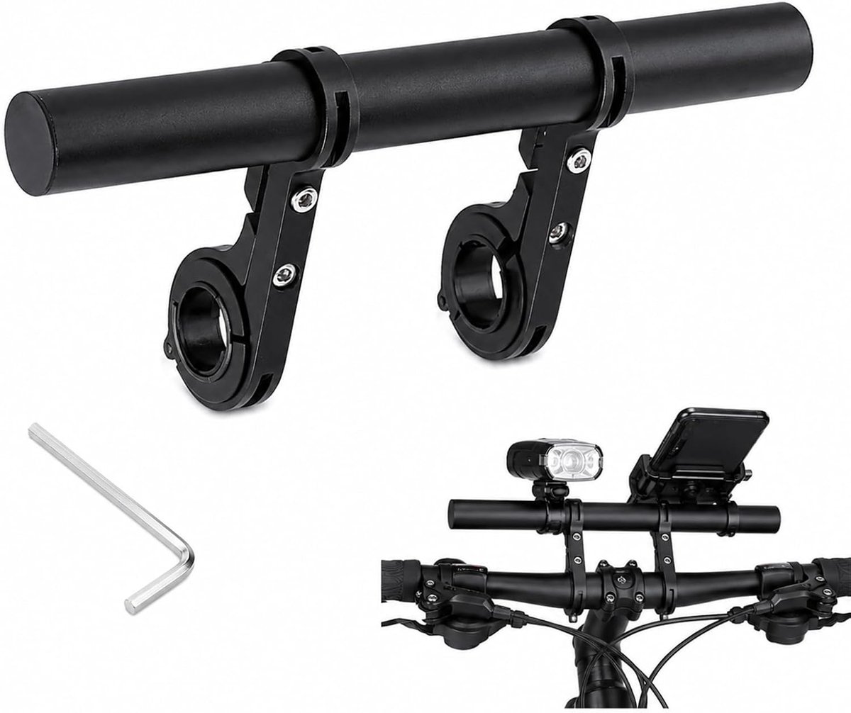 20 cm aluminium stuurverlenging fiets met schroevendraaier, stuurverlenging voor 25-34 mm, fietsstuurverlenging voor GPS, camera, telefoonhouder, zaklamp, telefoons