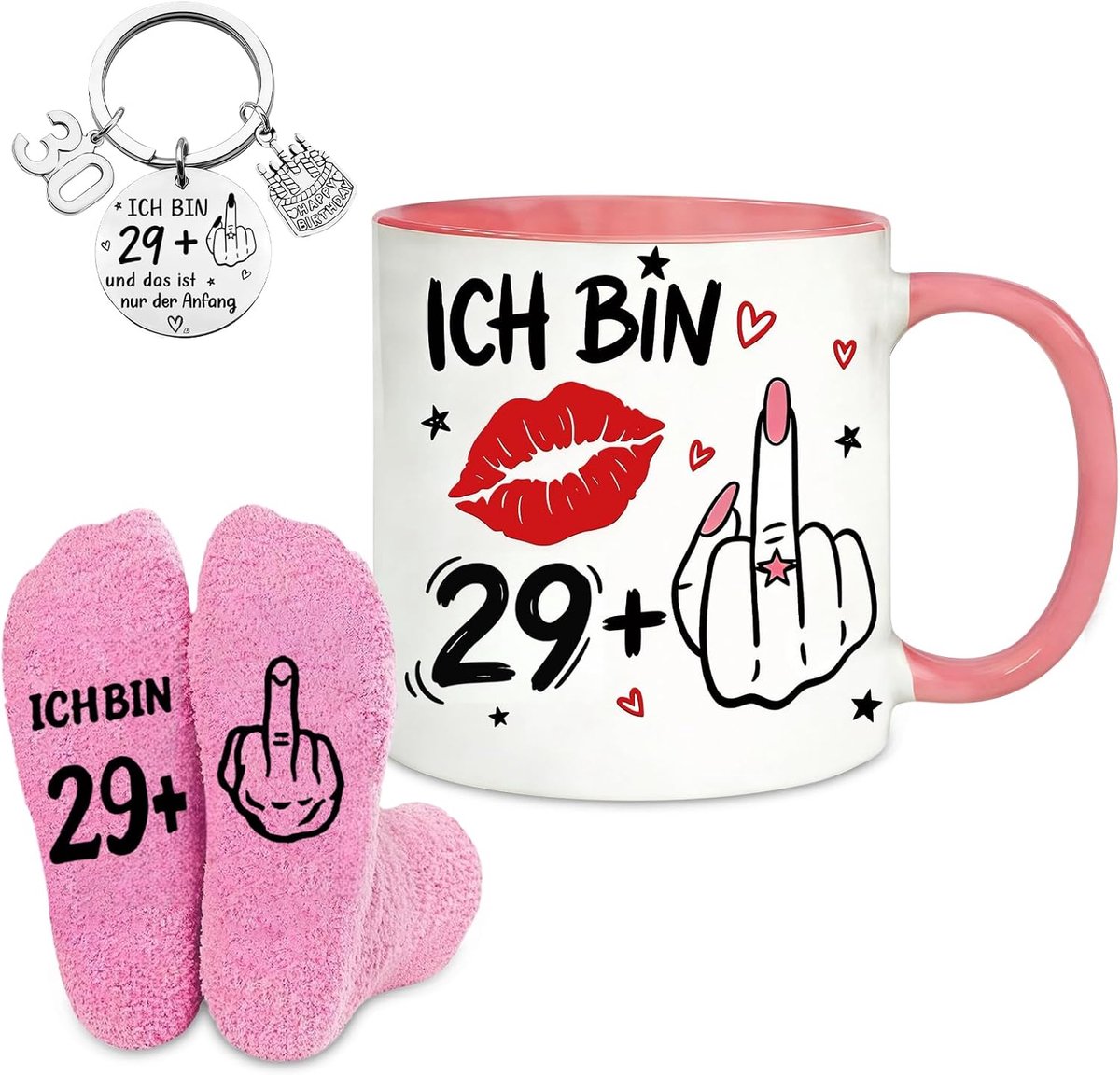 30e verjaardag vrouw, gepersonaliseerde sokken en 350 ml mokken grappige en humoristische cadeaus voor 30e verjaardag vrouwen, unieke 29 + 1" geschenkset