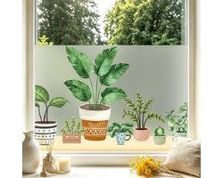 dktie Statische hechtende raamfolie, matte privacyfolie met kleurrijk potplantenpatroon, anti-uv niet-verblindende zonwerende folie, raamsticker voor woonkamer, keuken, kantoor, 44,5 x 200 cm