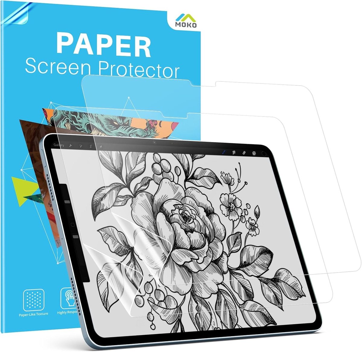 2 Pack Paper Screen Protector voor iPad Air 11 Inch M4/M3/M2 (2026/2025/2024, Air 8th/7th/6th Generatie) - Schrijf en teken als op papier, anti-glans en krasbestendig, geschikt voor Apple Pencil
