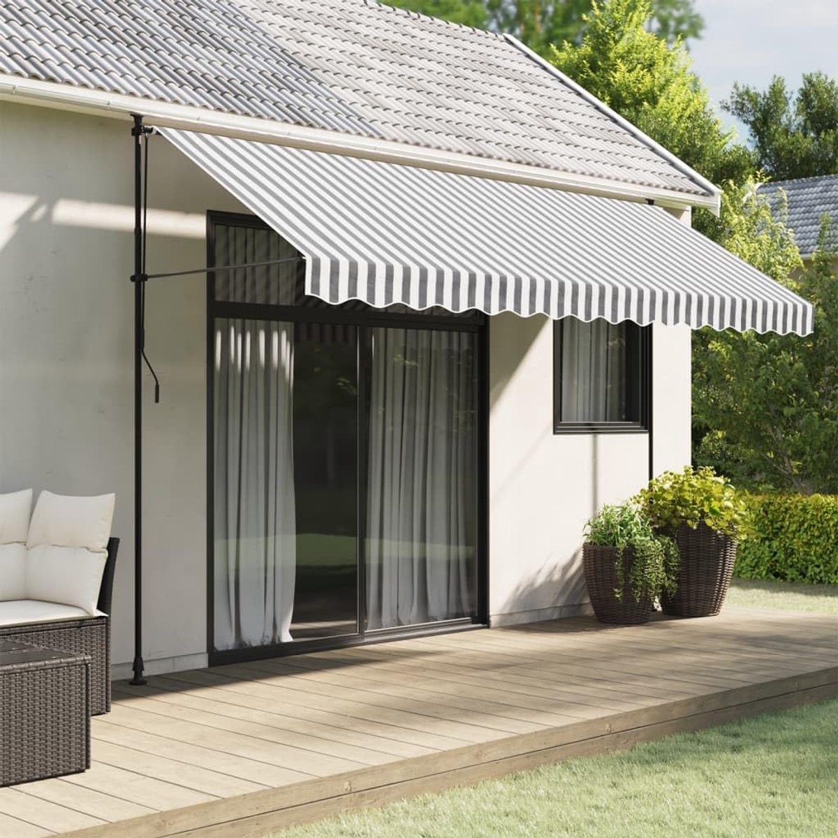 Vervangingsstof, canvas, volant, voor zonnezeil, 4 m, lichtbruin, dwarsbehang voor zonnezeil voor terras, terras, reservezeil voor zonnezeil