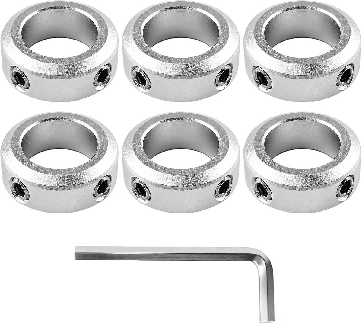 Borgring, 12 mm, 6 stuks, borgring, asborgring, diepteaanslagringen met inbussleutel, spanring, nauwkeurige instelring voor montage, industriële aluminiumlegering