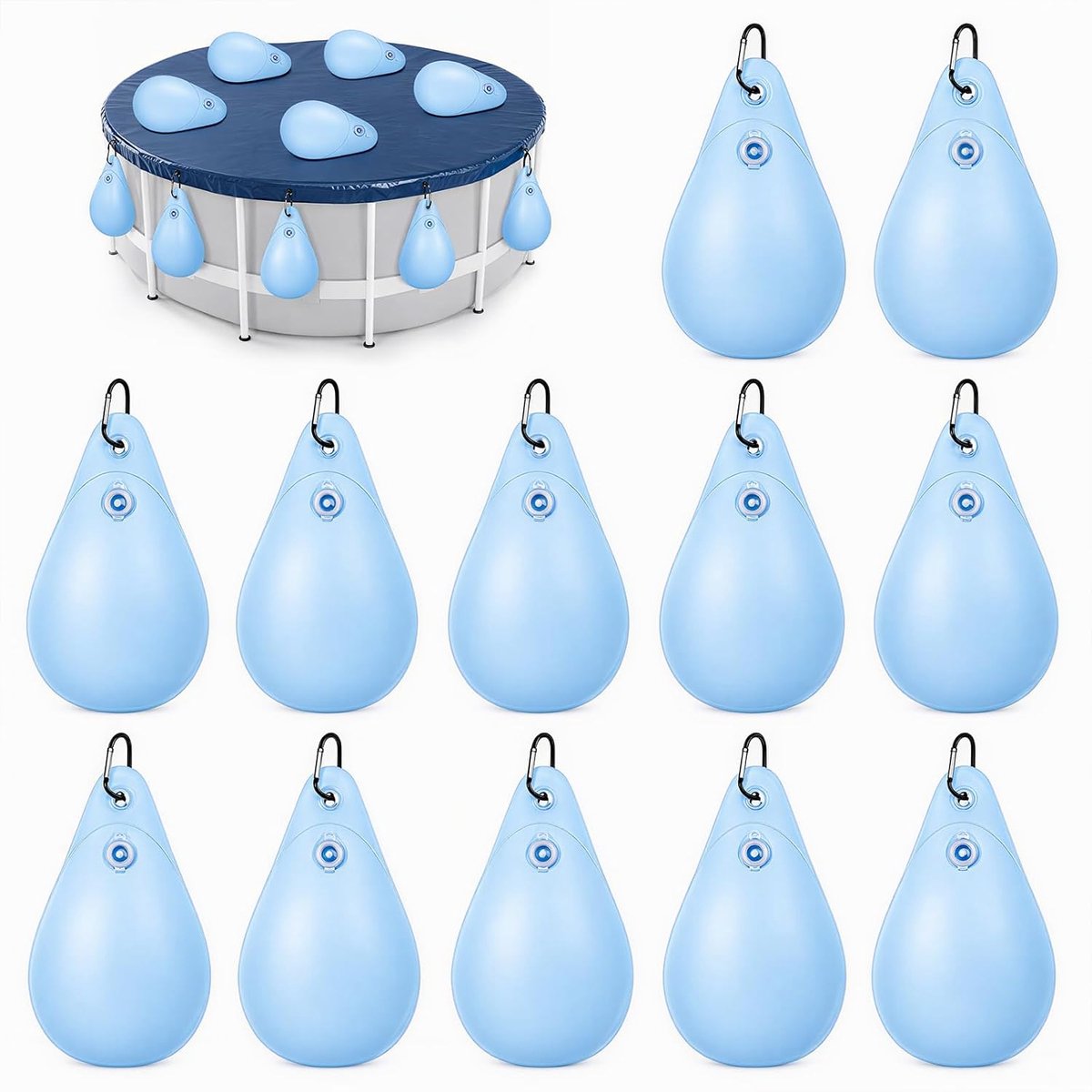 12 stuks zwembadafdekking, gewichten, waterzak, pvc, met haken om op te hangen