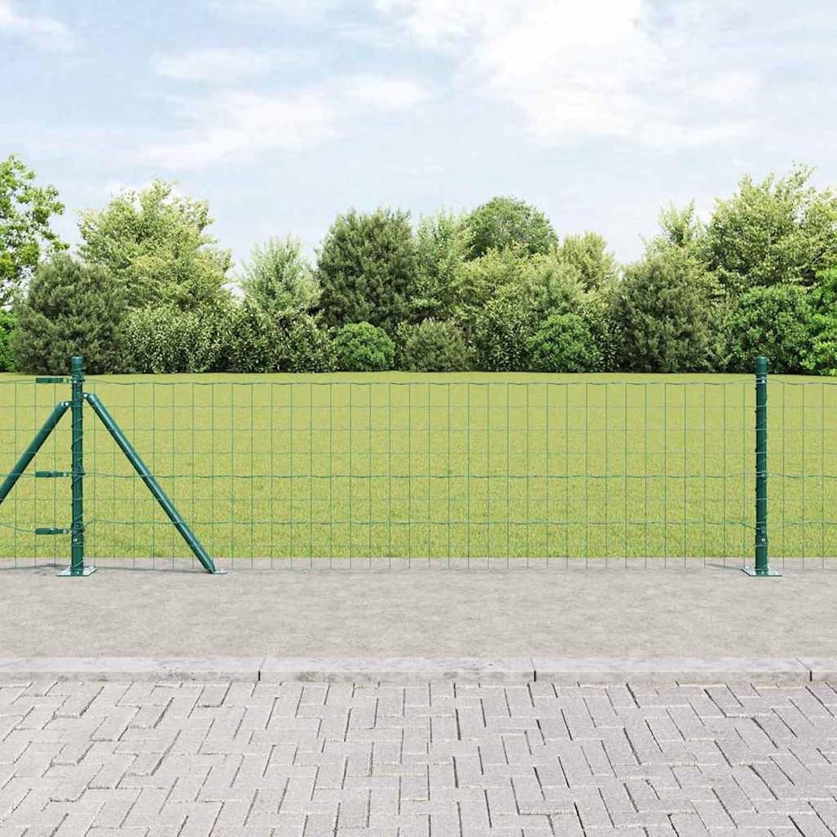 Euro omheining met 13 flenspalen, 0,4 x 50 m, verzinkt staal, tuinhek, draadomheining voor hekken, groentebedden, kippenhokken, weideperstuk 3350889