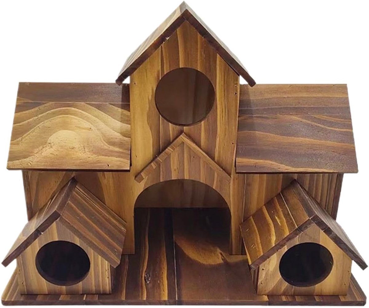 Vogelhuisje - Ruime Multi-Entry, Houten Nestkast, Hangende Vogelopvang, Tuinlandschapsstuk | Voortuin Terras Dek Exterieur Decor met Kleine Vogelhabitat Tuinornament Backy