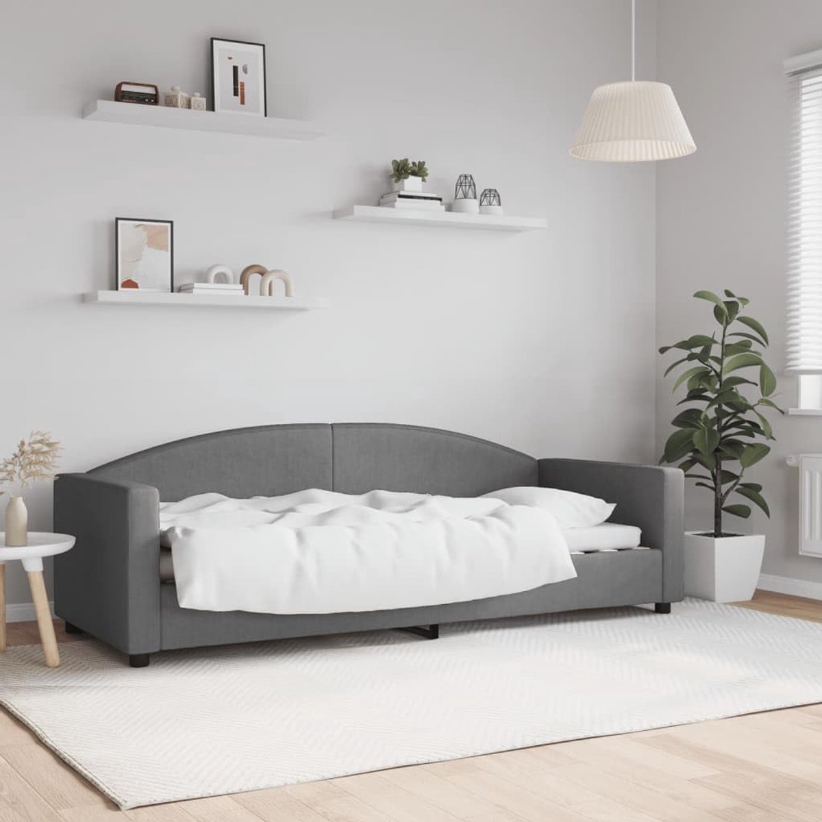 Donkergrijs, 80 x 200 cm, stof, 2-in-1 slaapbank, metalen houten frame, lattenbodem, ademend, duurzaam, voor woonkamer, slaapkamer