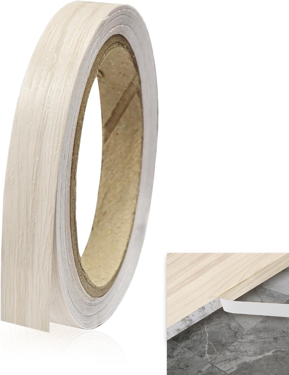Fineerrand Houteffect 10m x 2cm - PVC Randafwerking voor Werkbladen, Keukenaanrecht en Meubelherstel (Off-White)