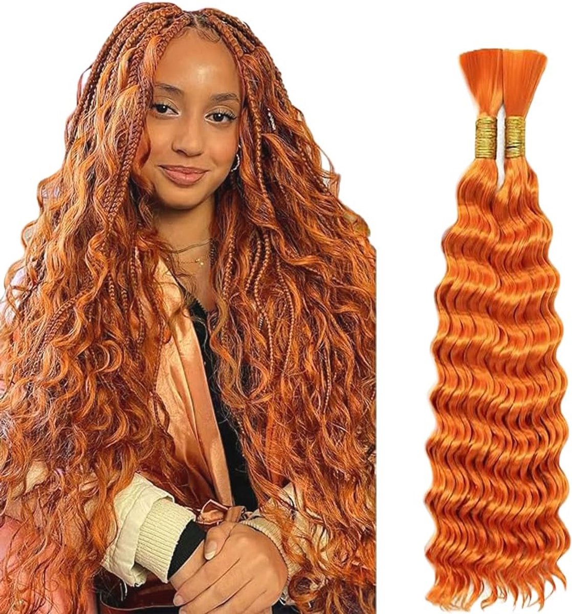 Wave Bulk Human Braiding Hair Extensions Total 100g 2 Bundles Human Hair Extension No Weft #350 Orange for Women 30 30 Inch