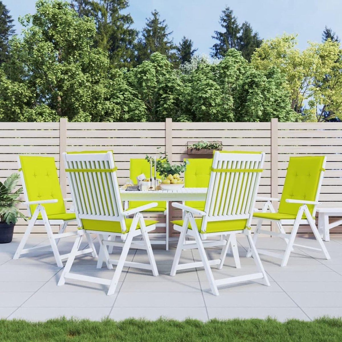 Stoelkussen, 6 stuks, lichtgroen, 120 x 50 x 3 cm, van stof, tuinkussens voor tuinstoelen, kussens voor buitenstoelen, verstelbare stoelkussens, gevoerde kussens voor stoelen