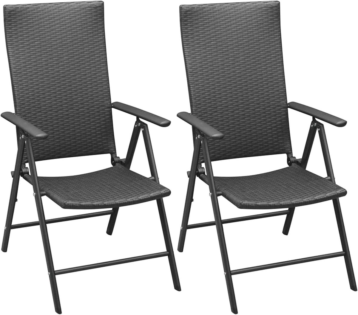 2 stuks tuinstoel stapelbaar verstelbaar hoge rugleuning stapelstoel stoel stoelen balkonstoel terrasstoel klapstoel staal polyrotan zwart