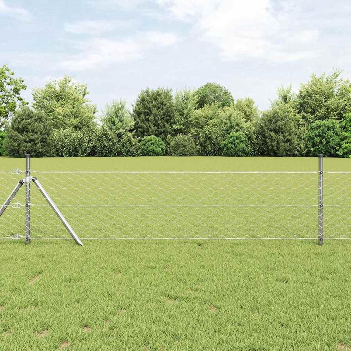 Zeshoekige omheining 0,5 x 10 m, hekpalen 7 stuks Ø 32 mm 100 cm verzinkt staal, tuinhekken draadhekken voor hekken, groentebedden, weideperstuk 3352909