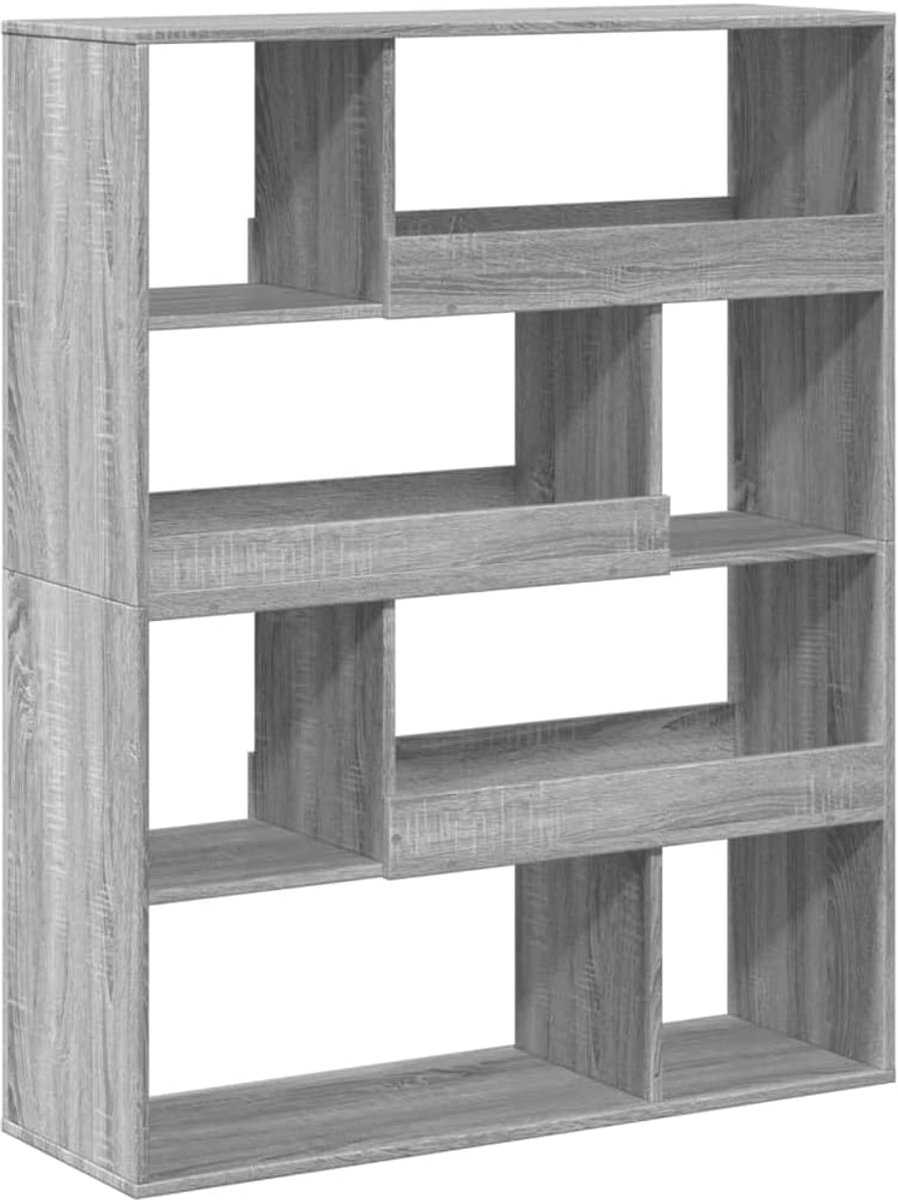Boekenkast grijs Sonoma 100 x 33 x 125,5 cm houtmateriaal met 8 vakken, staand rek als ruimteverdeler voor boeken, tijdschriften, dvd's en decoratie
