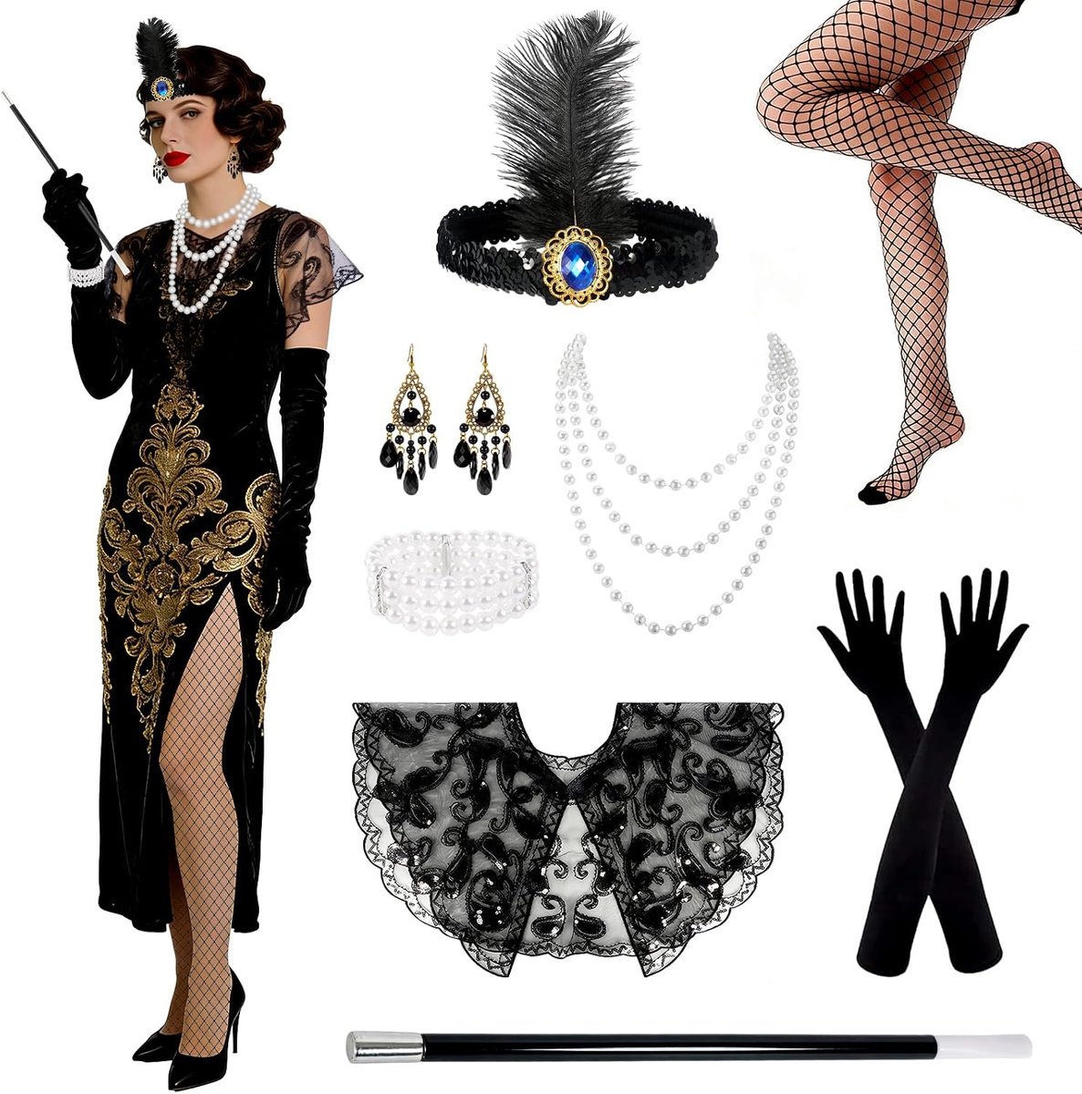 8-Delige Accessoireset Uit De Jaren 20, Great Gatsby-Kostuumaccessoires, Dameskostuum, Accessoires De Moderne Vrouw, Voor Kerstmis En Halloween