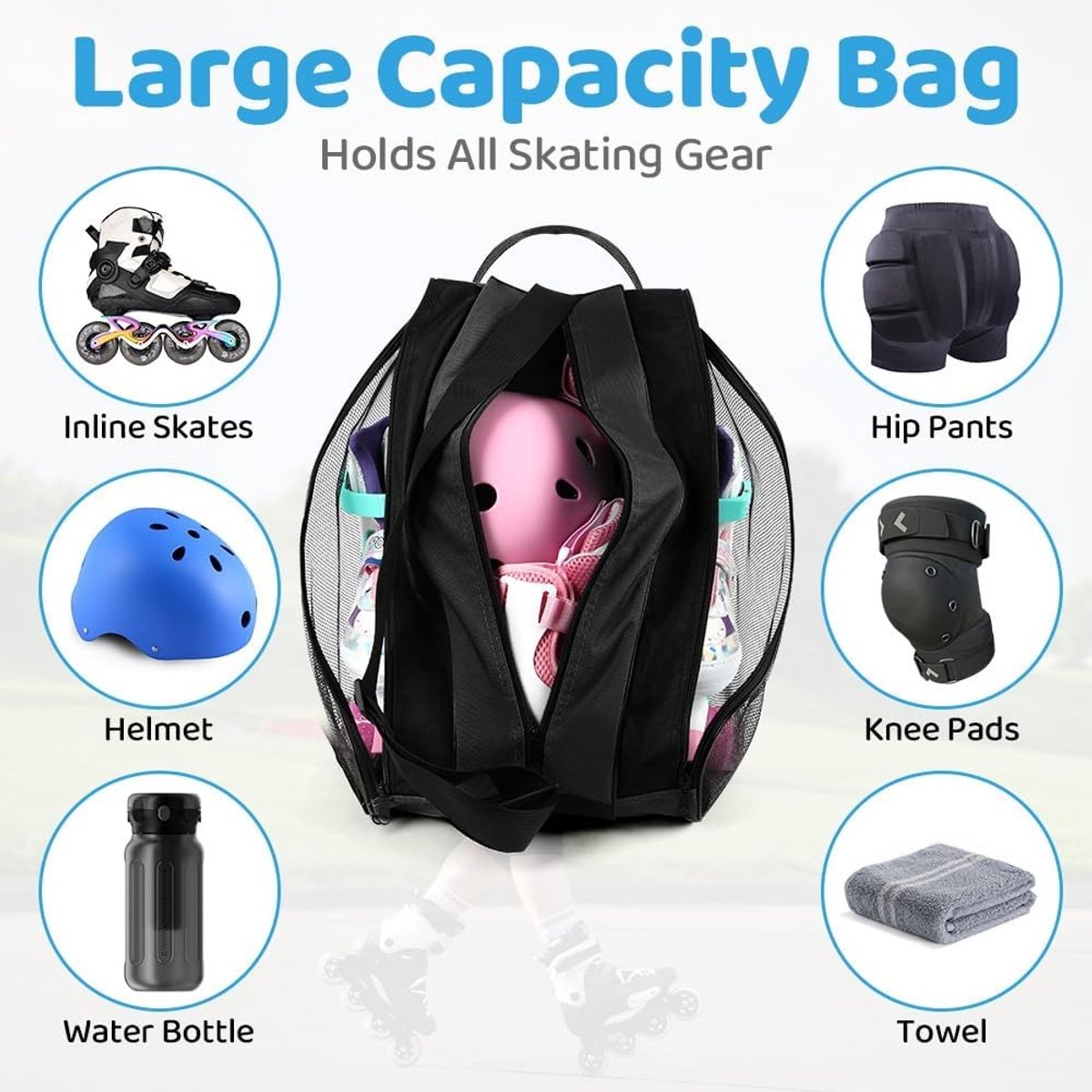 Unisex Skate Bag voor Schaatsen en Rollen, Ademend en Ruim met Verstelbare Schouderband en Handvat voor Schaats- en Rolleraccessoires
