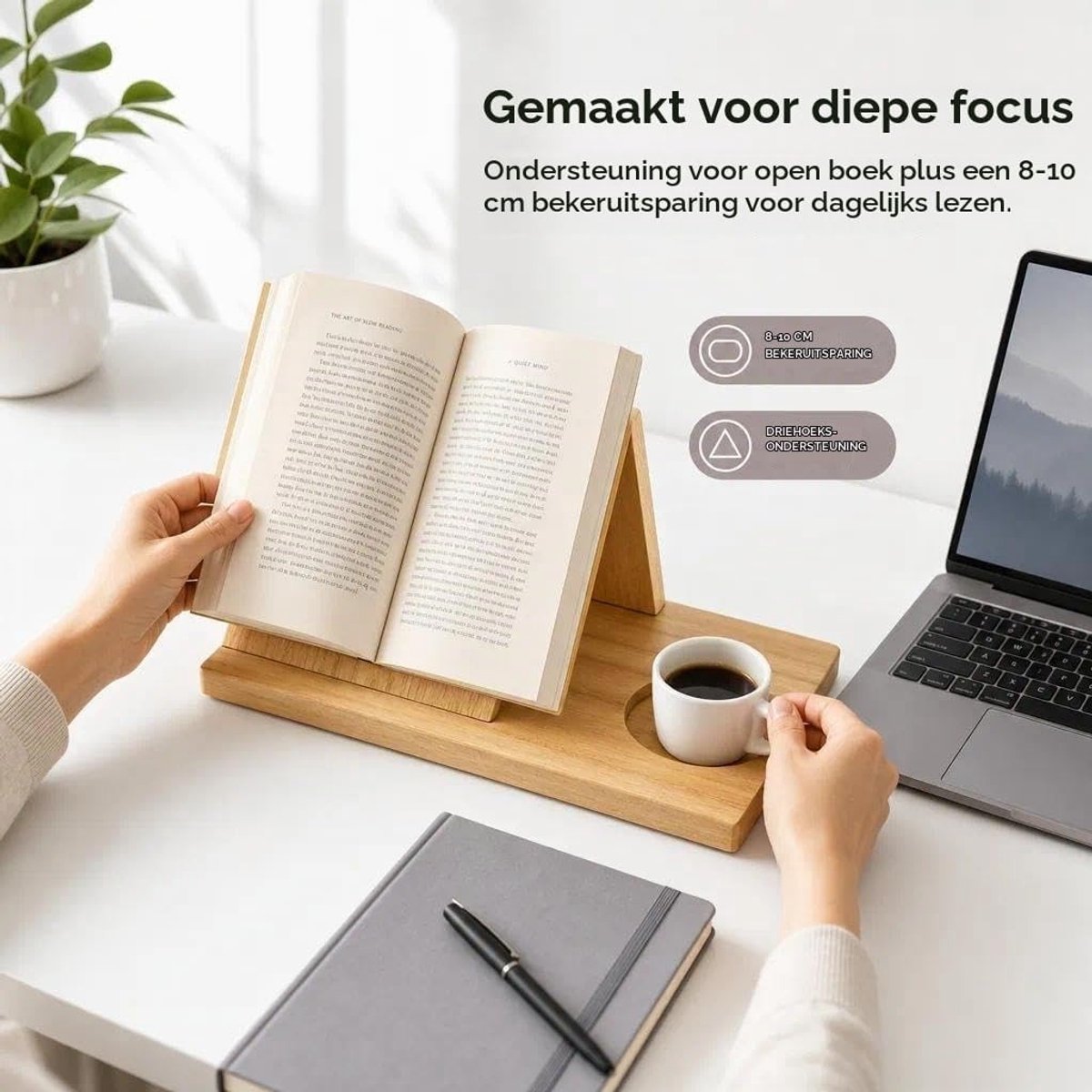 Triangulaire Boekenstandaard voor Boeken, Tablets en E-Readers - Ideaal voor Bureau, Nachtkastje en Boekenkast - Perfecte Cadeaus voor Lezers