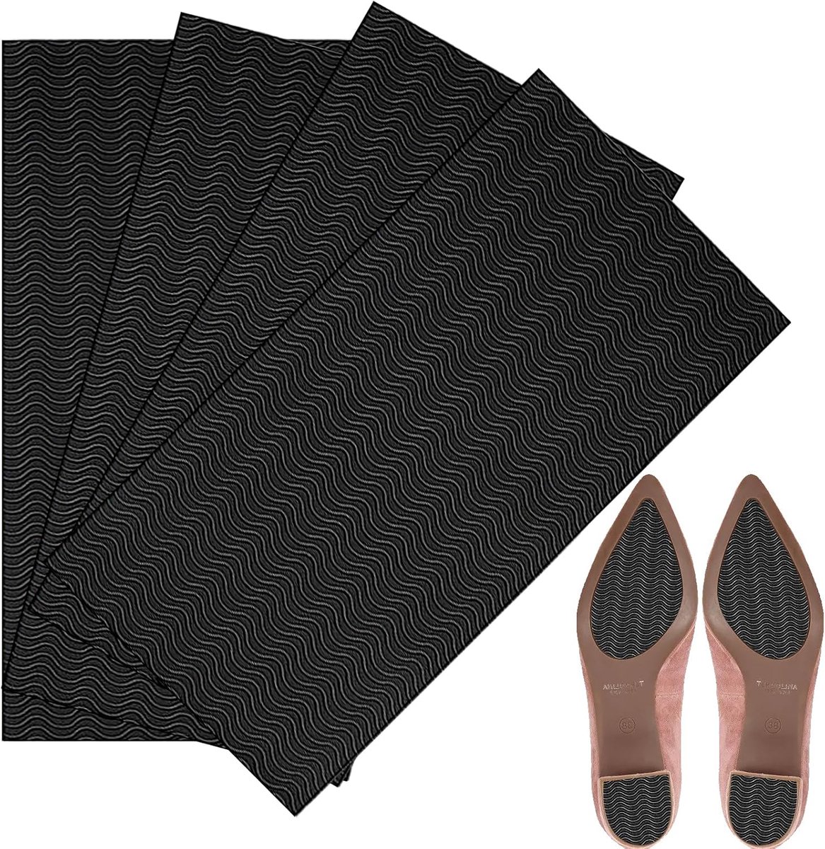4 stuks antislip zoolpads, 27 x 10 cm schoenzoolbescherming, rubberen zool kan worden gesneden volgens de schoenmaat antislip en geluidsreductie (zwart, L)