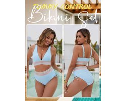 Bikiniset voor dames, hoge taille, push-up V-hals, gevoerde bikinitops, buikcontrole, badmode met verstelbare schouderbanden, 2-delig badpak, badpak, strand, zwemkostuum